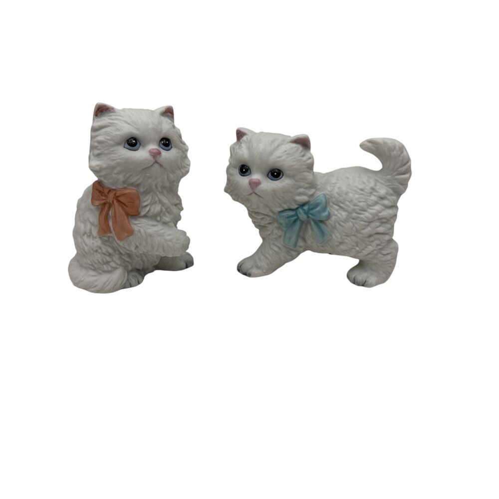 Vtg Homco Kitten Figurines Set Bisque Porcelain Persian Cats Set 1428‎ Blue Eyes